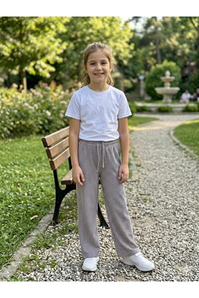ÇALIŞKAN MODA Striped Wide-Leg Girls' Casual Pants [10-14 Age Range]