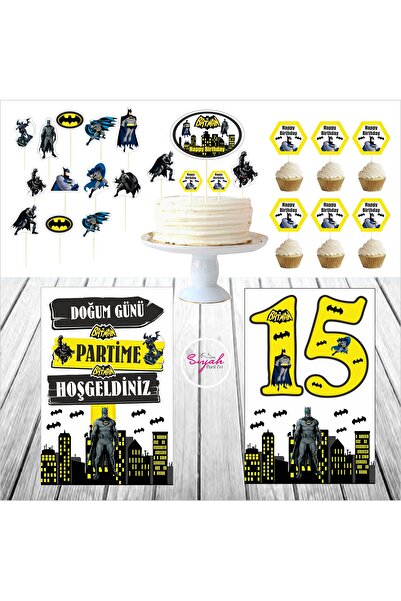 SİYAH PARTİ EVİ Batman 15 Yaş Doğum Günü Pasta Süsü Masa Maketi Seti