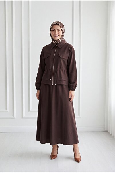 MİHRA STORE Eser Beli Σετ με τούνελ, τσέπες και φούστα με φερμουάρ - MF596 Καφέ