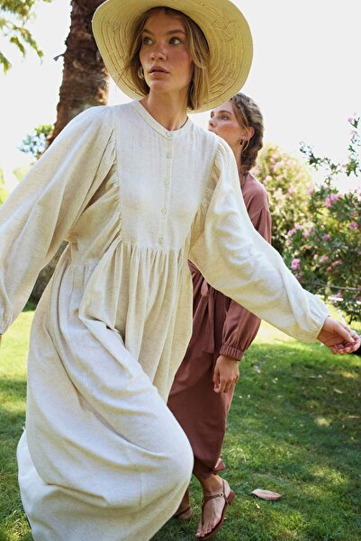 DeFacto Βαμβακερό μάξι φόρεμα με επικρατέστερο γιακά DeFacto Manuka - Μακρυμά...