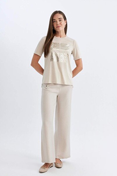 DeFacto Wide Leg Trousers Wide Loose Leg Basic Straight Buttoned Pocket D1081...