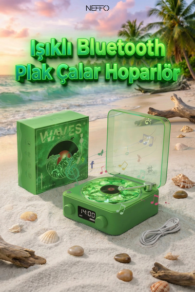 NEFFO Waves Nostalji Plak Çalar Bluetooth Subwoofer 3D Ses Dalgası Retro Müzi...