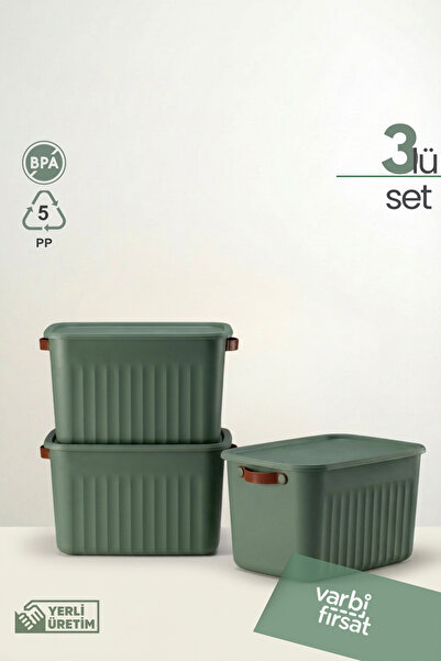 Varbifırsat Boxify Yeşil 15 Lt 3 Adet Çok Amaçlı Düzenleyici Kapaklı Kutu, De...