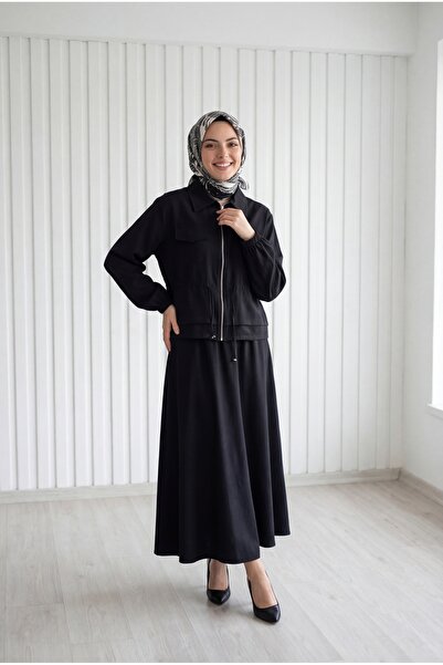 MİHRA STORE Eser Beli Σετ με τούνελ, τσέπες και φούστα με φερμουάρ - MF596 Μαύρο