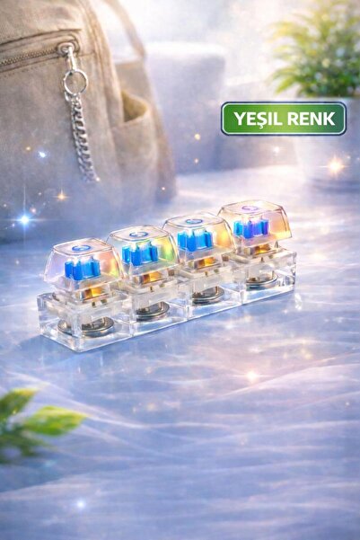 ZİVENTA Şeffaf/Yeşil RGB Işıklı Mekanik Switch Anahtarlık Click Sesli Anti St...