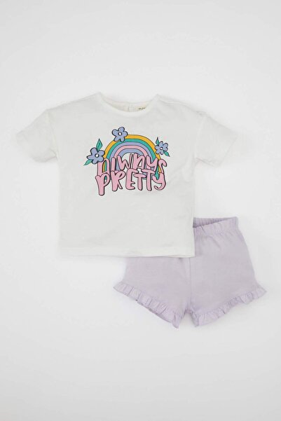 DeFacto Baby Girl 2 Piece Set Crew Neck Printed Short Sleeve T-Shirt Shorts C...