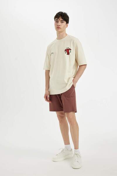 DeFacto 100% bumbac, slim fit, slim, pantaloni scurti de bază, drepti, cu buz...