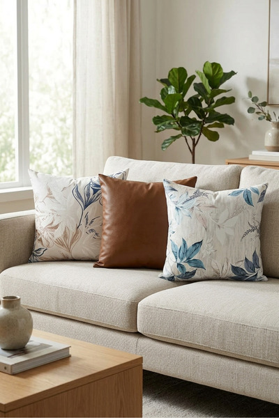 ASDİVA Set de 3 huse decorative pentru perne Sunny - cu model de flori japone...