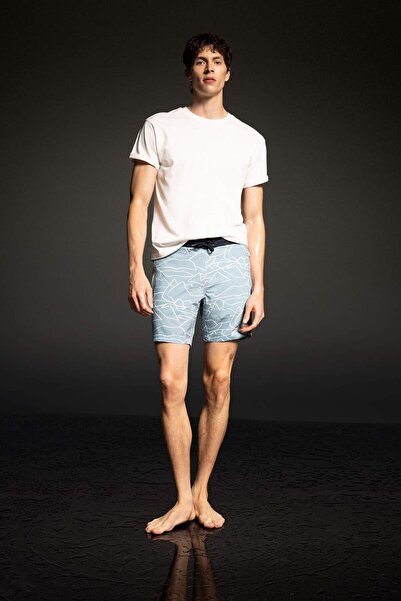 DeFacto Regular Fit Baskılı Esnek Dokulu Diz Boyu Sporcu Deniz Şortu B5992AX24HS