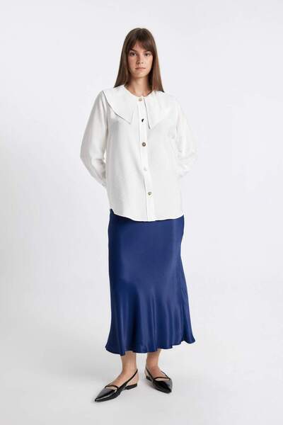 DeFacto A-Line High Waist Plain Long/Maxi Length 100% Viscose Satin Skirt D39...