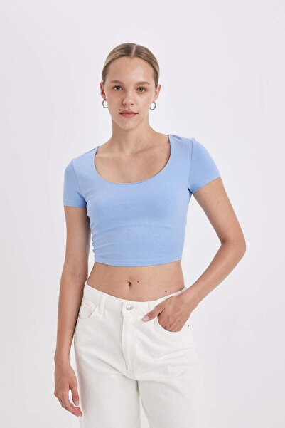 DeFacto Футболка з облягаючим коміром U Basic з короткими рукавами C6102AX24SM