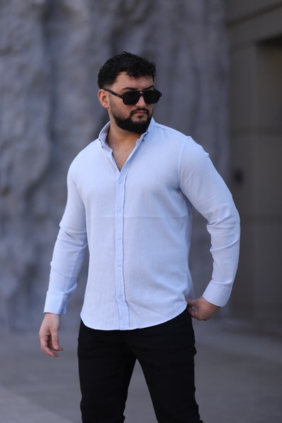L-KOM Cămașă pentru bărbați, 100% bumbac, cu mânecă lungă, croială normală