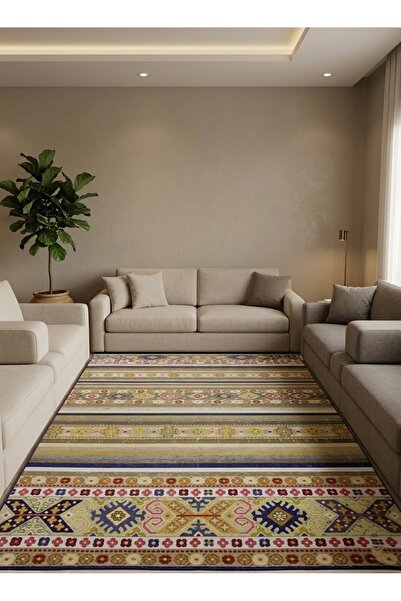 Al Kaffary Carpet سجاد بشاير بتصميم تراثي سعودي بنقشة مخططة أنيقة مناسب لغرف المعيشة والنوم متعدد الألوان