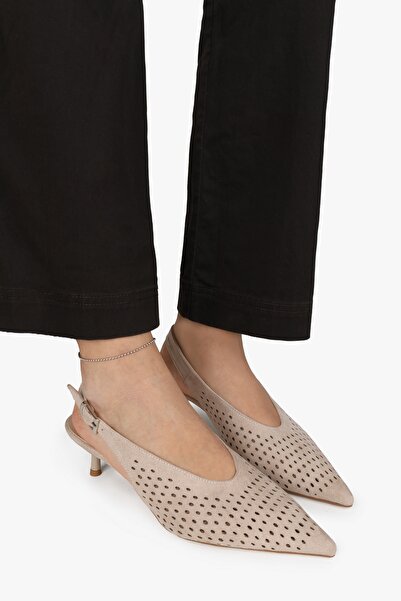 Shoeberry Women's Rilou Skin Suede Perforated Low-Cut Stiletto