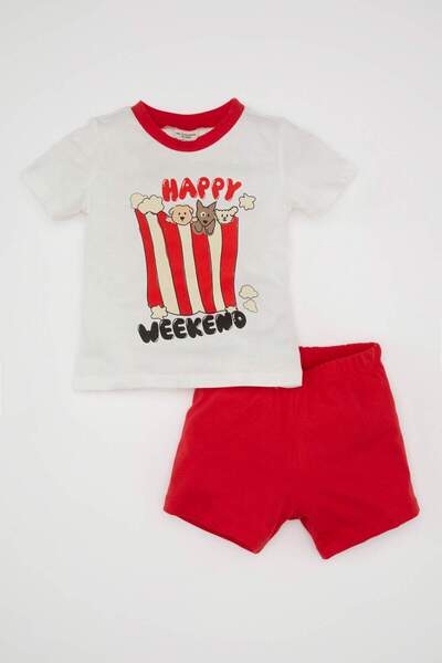 DeFacto Erkek Bebek Pijama Takım Baskılı Penye Kısa Kollu Üst Beli Lastikli Ş...