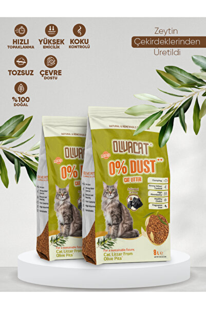 Olivacat Zeytin Çekirdeğinden Üretilen Aktif Karbonlu Tozsuz Doğal Kedi Kumu ...