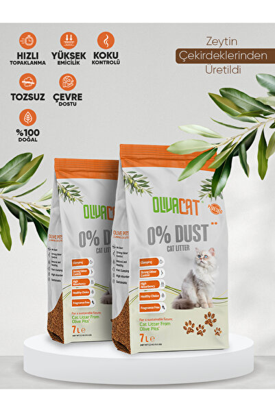 Olivacat Zeytin Çekirdeğinden Üretilen Doğal Tozsuz Kedi Kumu 7L x 2 Adet