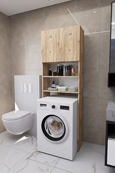 Mirobi Luka Çamaşır Makinesi Üstü Çok Amaçlı Banyo Dolabı Kapaklı ve Raflı, D...