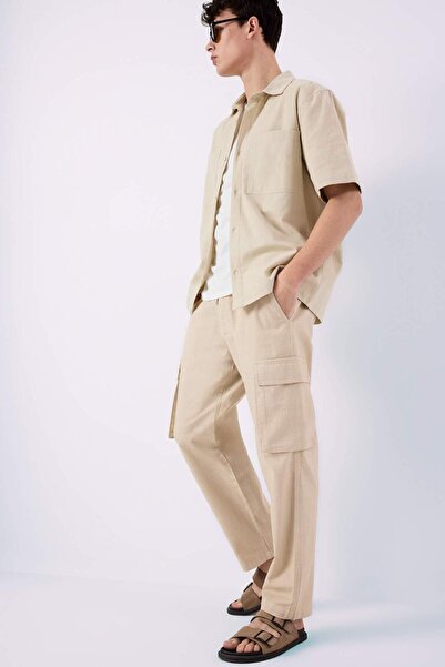 DeFacto Široke, labave letnje pantalone sa džepovima u stilu kargo od lana B9...