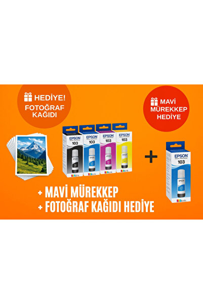 EPSON 103 Ecotank L3210 Orjinal Mürekkep Seti + 1 Mavi Hediye 14u469