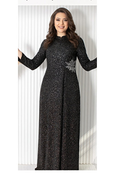 GÖKMEN GİYİM Simli Taş Baskı Detaylı Abiye Tesettür Elbise