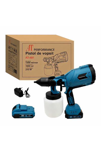 AT Performance Pistol electric de vopsit ® cu 2 baterii de 36V, 3 moduri de p...