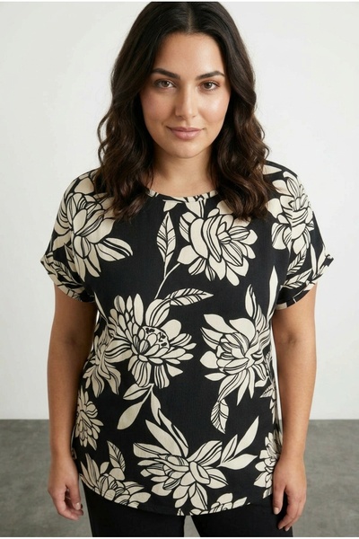Stil Diva Bluză cu mânecă scurtă, cu decolteu, cu imprimeu floral 322001