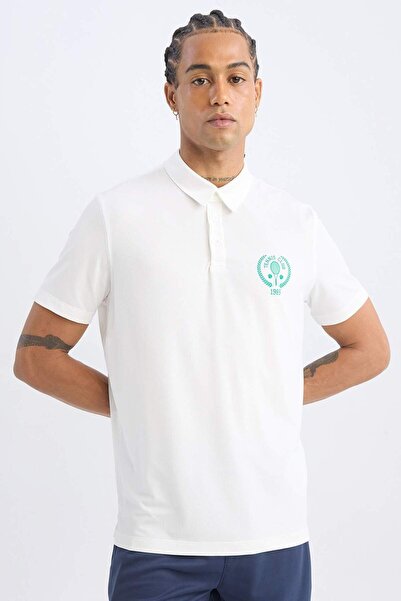 DeFacto Tricou cu mânecă scurtă din țesătură grea pentru sportivi, cu guler p...