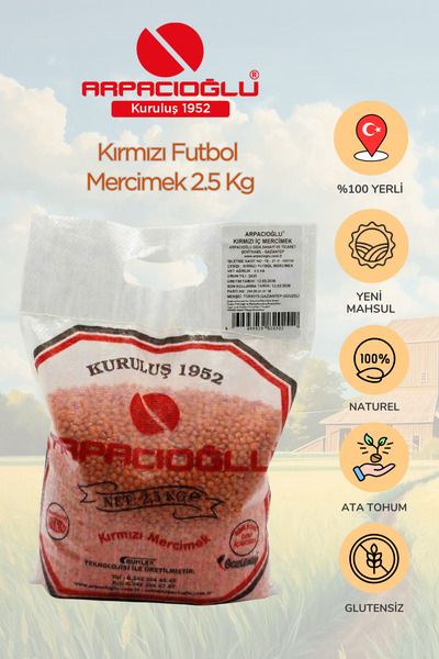 Arpacıoğlu %100 Yerli Türk Malı Kırmızı Futbol Mercimek 2.5kg (naturel)