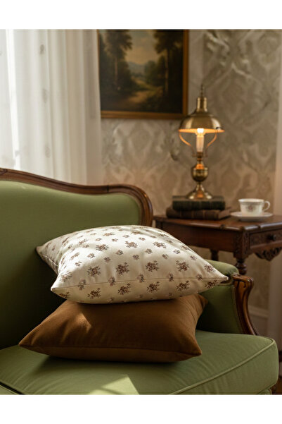 Merfico Throw Pillow Cover Set of 2 Floral Woven and Brown Velvet 50*50 cm