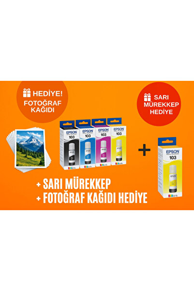 EPSON 103 Ecotank L3210 Orjinal Mürekkep Seti + 1 Sarı Hediye 14u1391