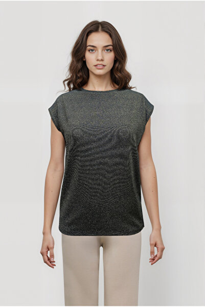 WESTMARK LONDON Black Gold Crew Neck Glitter Short Sleeve Women's T-Shirt Sky...