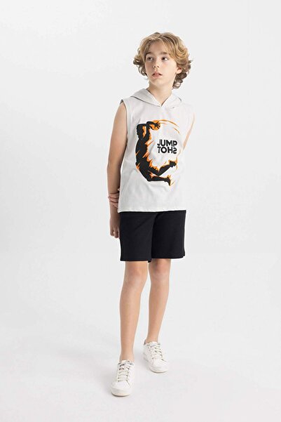 DeFacto طقم مكون من قطعتين للأولاد، شورت رياضي بغطاء للرأس مطبوع (24 HS)