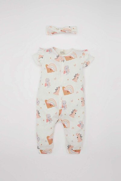 DeFacto طقم باندانا من قطعتين للأطفال حديثي الولادة على شكل ديناصور مطبوع بأك...