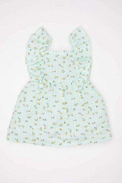 DeFacto فستان بناتي بأكمام قصيرة مزين بالزهور قماش بوبلين C7244A524SM