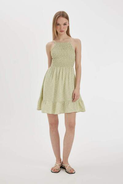 DeFacto Halter Neck Floral Moroccan Strap Mini Dress C0925Ax24Hs