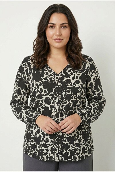 Stil Diva Plus Size Black Abstract Patterned Stone Blouse 615712