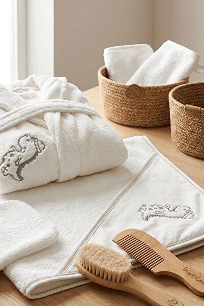 tinylamb طقم حمام الأطفال الفاخر - رداء حمام دينو بيور دريم - منشفة قماط - من...