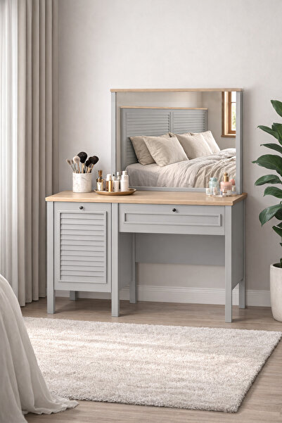 SARMOBİ Taiga Makyaj Masası 120 x 136 x 41 cm Buz Gri - Retro Tasarım