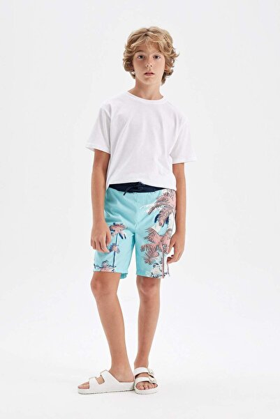 DeFacto Pantaloni scurți de baie cu model palmier pentru băieți C3594A824HS