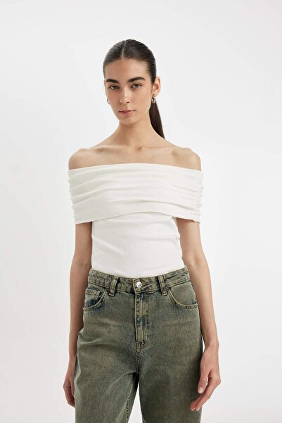 DeFacto Tricou cu mânecă scurtă Slim Fit cu umerii goi tricot texturat D2906A...