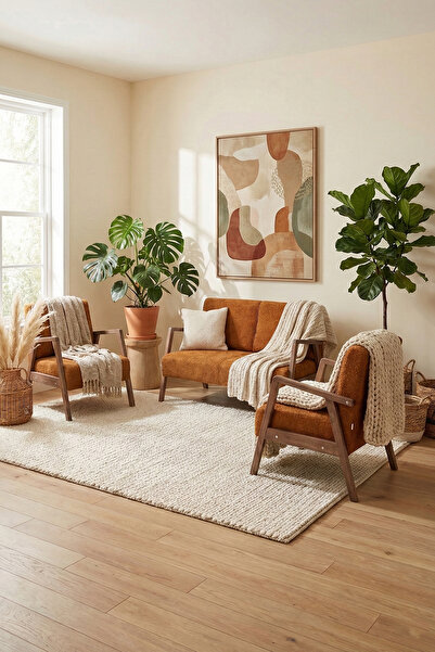 Zem Pavia Çay Seti Ceviz Ahşap, Hardal (1 ADET İKİLİ BERJER 2 ADET TEKLİ BERJER)