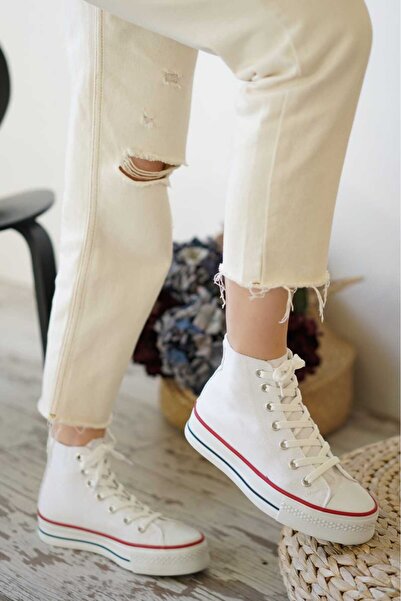 E SPORT White Canvas Platform Women's Casual Shoes-035
