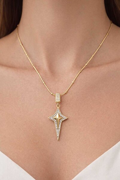 Evaa Jewelry Accessories قلادة من الفولاذ المقاوم للصدأ باللون الذهبي مع شكل ...