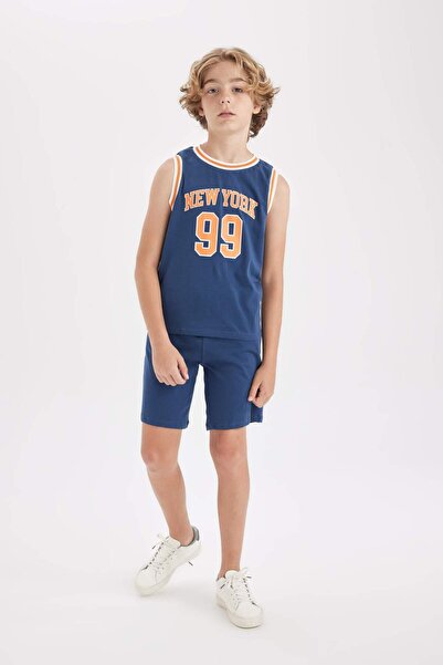 DeFacto Boy's 2-Piece Set Printed Athlete's Top and Elastic Waist Shorts C704...