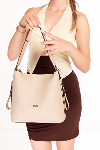 Gondol Women's Double Compartment Handbag and Shoulder Bag Ald.6752 Beige