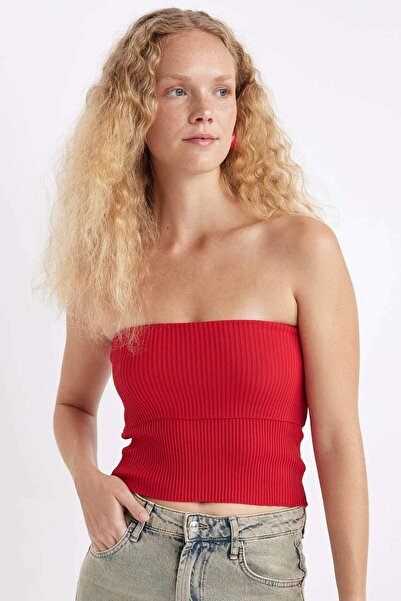 DeFacto Slim Fit Slim Fit Basic Plain Trägerlose Bluse D4231AX24HS