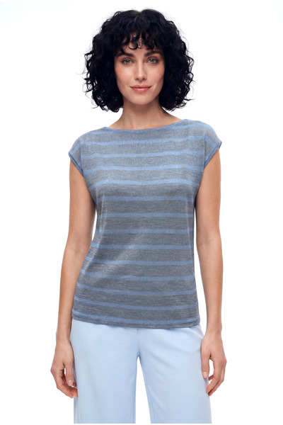 WESTMARK LONDON تي شيرت نسائي بأكمام قصيرة وياقة دائرية بلون رمادي فاتح لامع ...