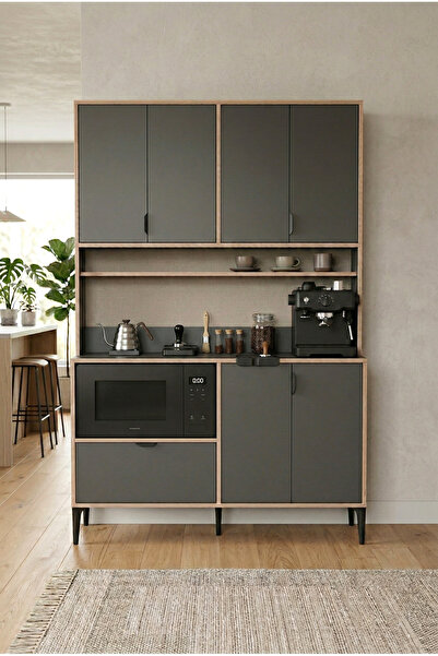 SARMOBİ Arden 7 Kapaklı Kahve Köşesi, Mutfak Stüdyosu 127x190x44 cm Antrasit ...