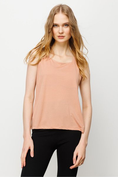 Desen Triko Women's Square Collar Strap T-shirt Powder